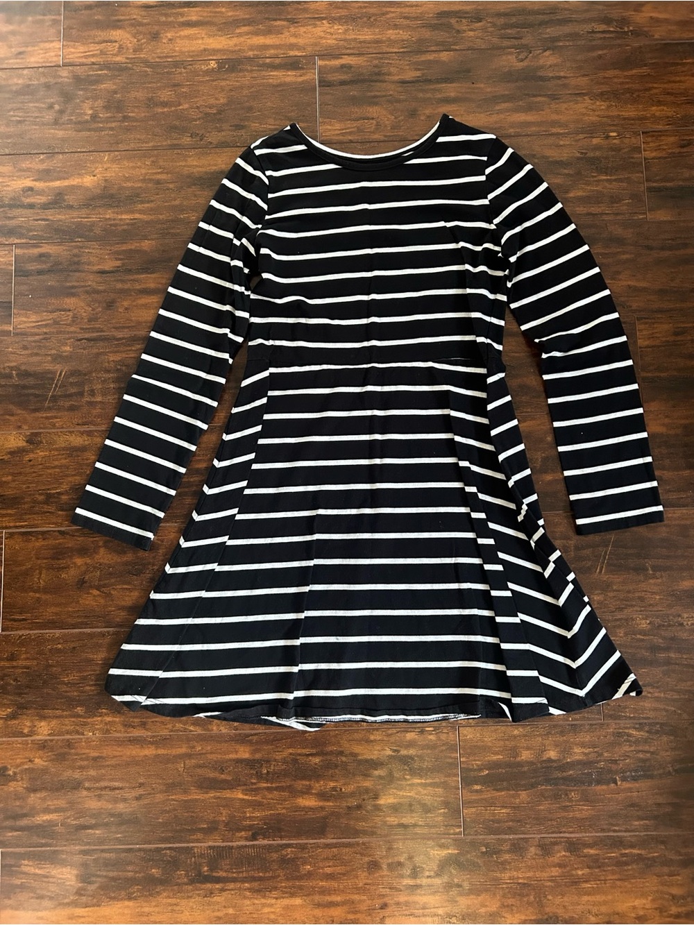 George Black and White Striped Long-Sleeve Skater Dress